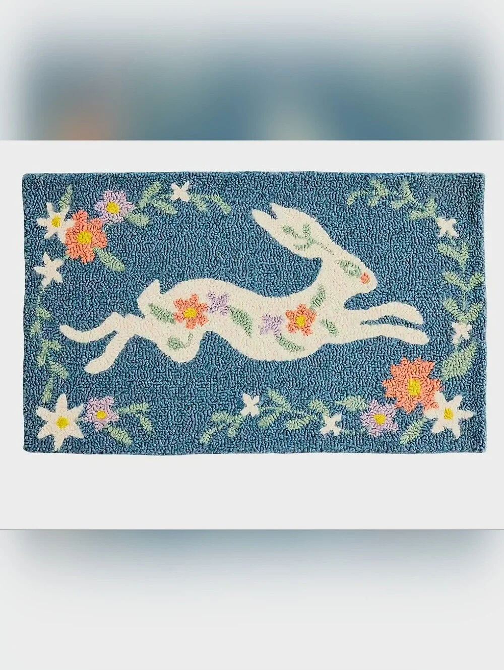 New Floral Leaping Easter Bunny Hook Accent Rug, 18x30, Home decor accent